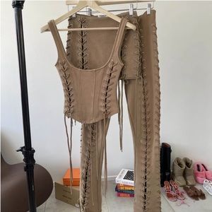 NEW Hidden Cult Wynn 2.0 Laced Up Vintage Brown Corset and Pant Set